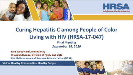 Cover slide for presentation Curing Hepatitis C among People of Color Living with HIV