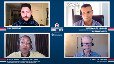 Four speakers on a zoom call