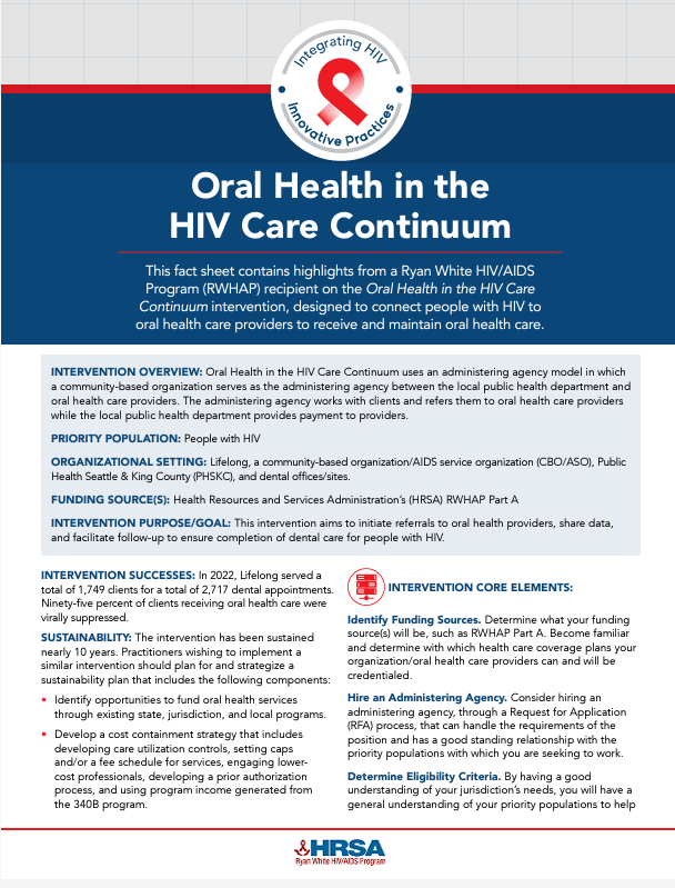 Oral health in the HIV Care Continuum Fact Sheet image