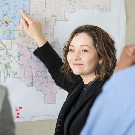woman at map